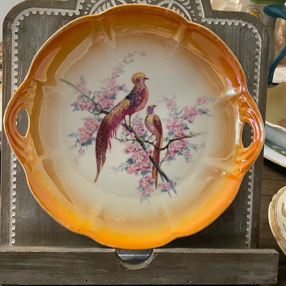 Vintage Orange Decorative Plate with Bird Design - Picture 3 of 5